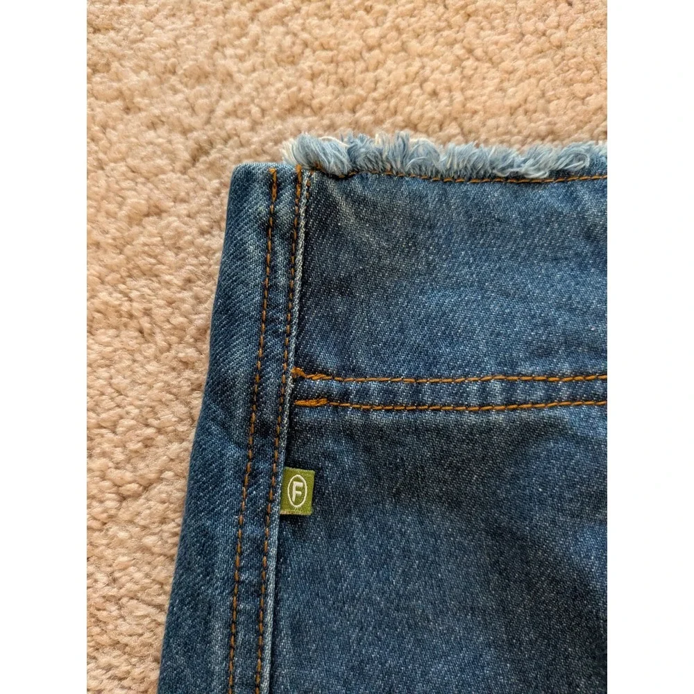 FRNCH Paris Denim Wrap Skirt Size S Frayed Hem Blue Cotton Blend Tie Waist